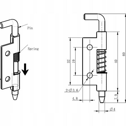 Right Hinge Pin 32 mm, Galvanized Steel 0Z-0054