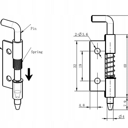 Left Hinge Pin 32 mm, Galvanized Steel 0Z-0058