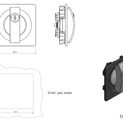 Square Lock for Filing Cabinets 1ZC-0182